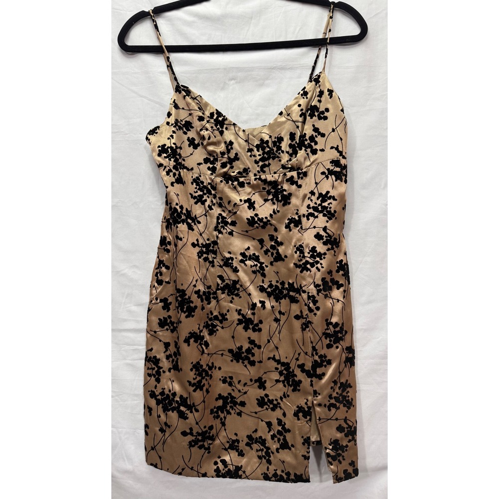Vintage 1990s Hugo Buscati Collection Flocked Floral Slip Dress Size 6 USA